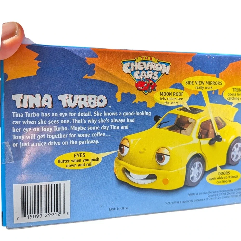 Vintage‎ 1998 Chevron Cars Tina Turbo Yellow Collectible Toy Car New In Box